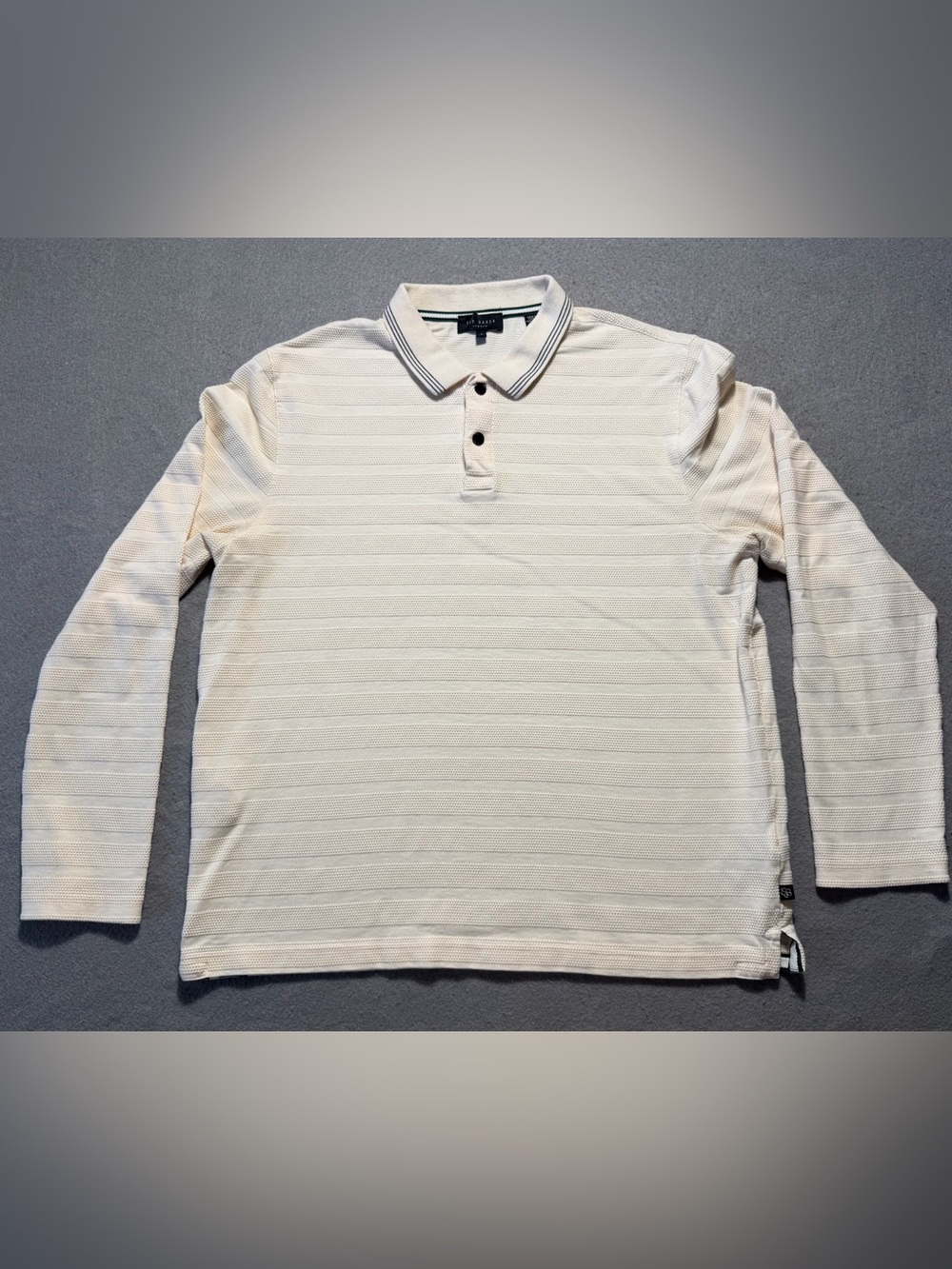 Ted Baker Penine Polo Shirt Mens 4 Large Ivory Textured Long Sleeve Cotton